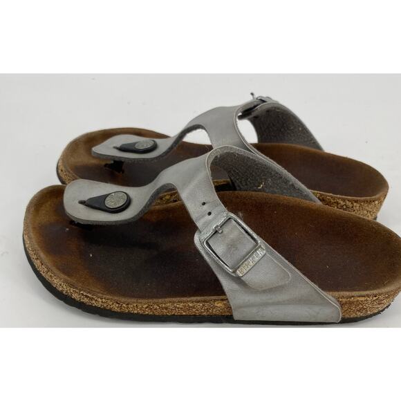 Birkenstock Gizeh Kids 33 / 2.5  Metallic Silver Birko Flor Thong Sandals Girls - Picture 3 of 6